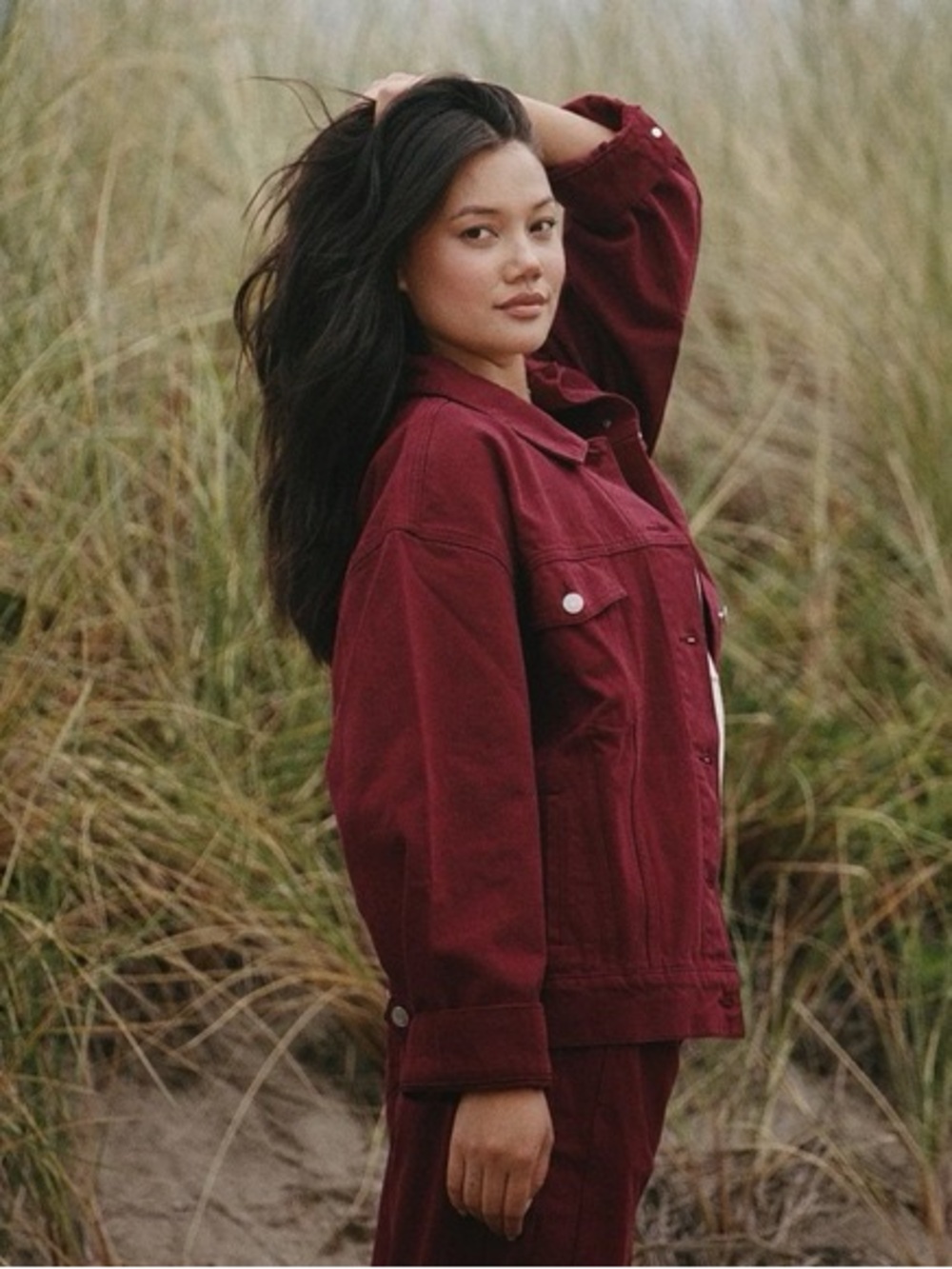 PARKE X SET ACTIVE COLLAB Oversized Denim Jacket, Rhubarb S/M